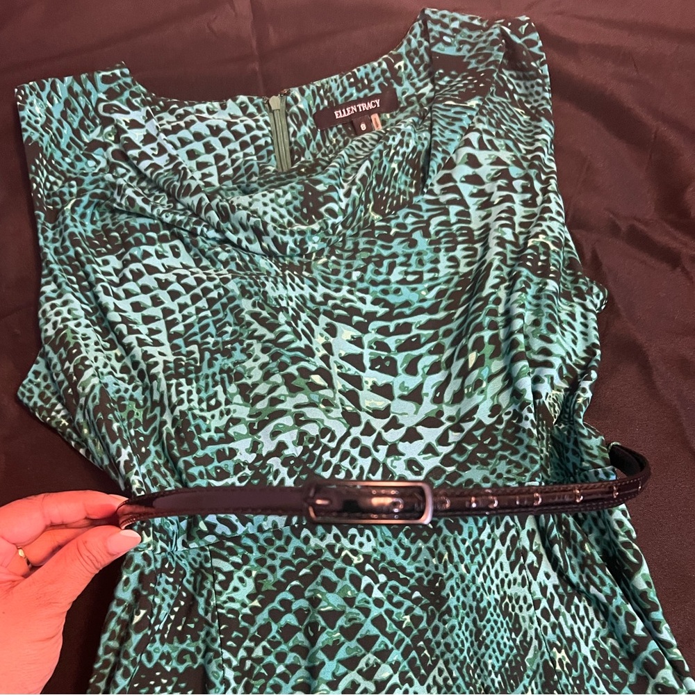 SOLD♥️Ellen Tracy Elegant Teal and Purple A-Line Women's Dress - Picture 3 of 4